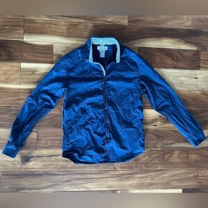 Denim & Flower Navy Slim Fit Blue Button Down Dress Shirt size Large